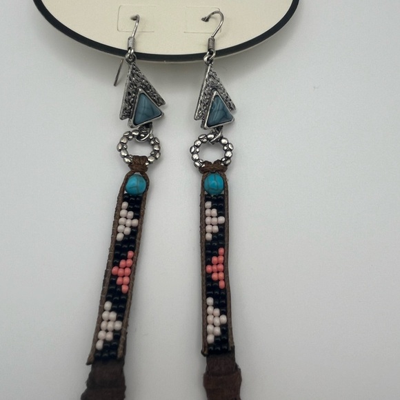 Idyllwind Brown and Blue Beaded Tassel Earrings - Picture 2 of 3